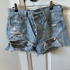 Distressed Light Blue Denim Shorts